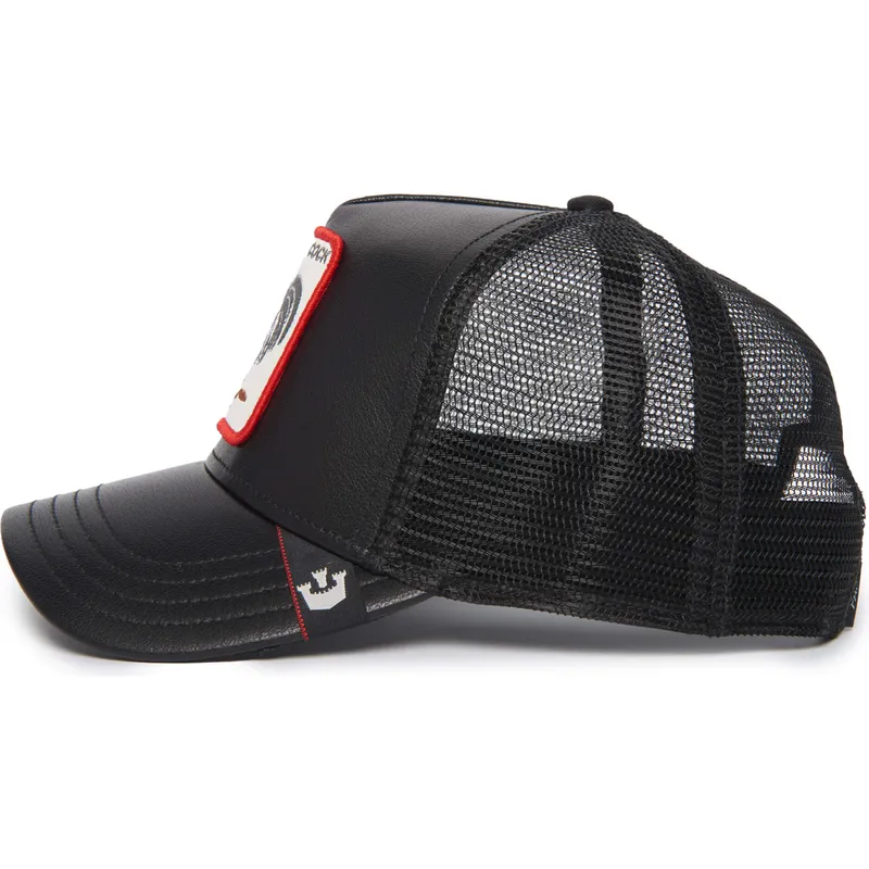 petten-gebogen-zwart-snapback-cock-will-prevail-the-farm-leather-the-farm-van-goorin-bros