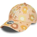 petten-gebogen-oranje-verstelbaar-9forty-floral-all-over-print-van-new-york-yankees-mlb-van-new-era
