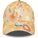 petten-gebogen-oranje-verstelbaar-9forty-floral-all-over-print-van-new-york-yankees-mlb-van-new-era