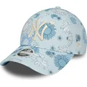 petten-gebogen-blauw-verstelbaar-9forty-floral-all-over-print-van-new-york-yankees-mlb-van-new-era