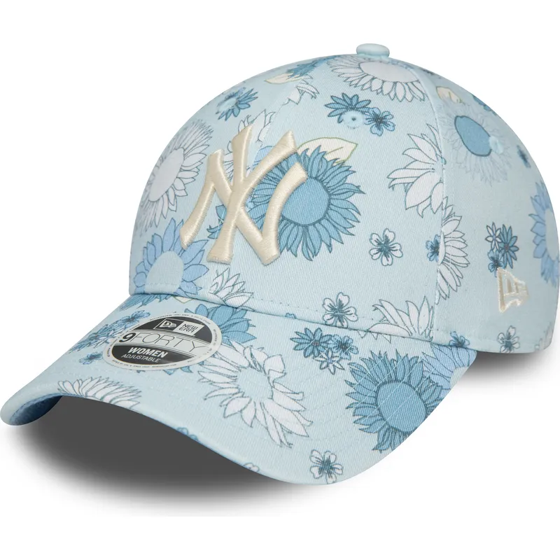 petten-gebogen-blauw-verstelbaar-9forty-floral-all-over-print-van-new-york-yankees-mlb-van-new-era