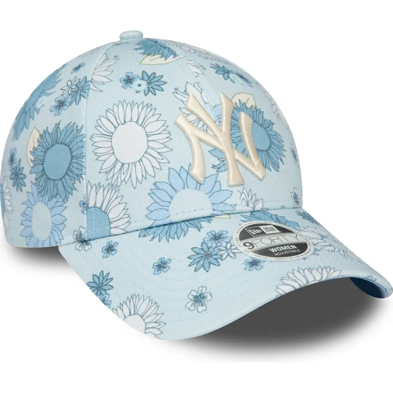 petten-gebogen-blauw-verstelbaar-9forty-floral-all-over-print-van-new-york-yankees-mlb-van-new-era