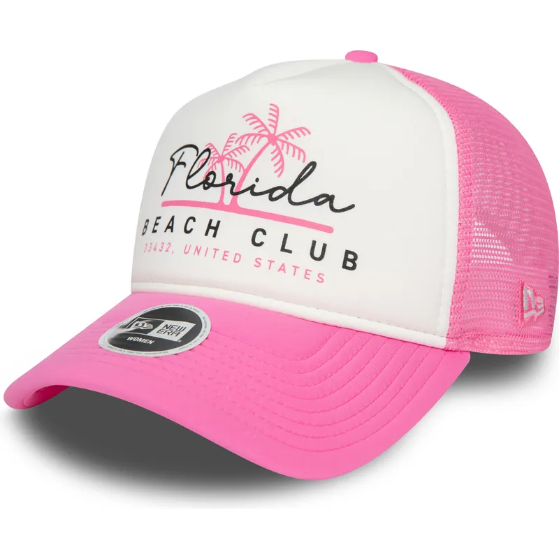 petten-gebogen-roze-snapback-a-frame-foam-front-van-florida-beach-club-van-new-era
