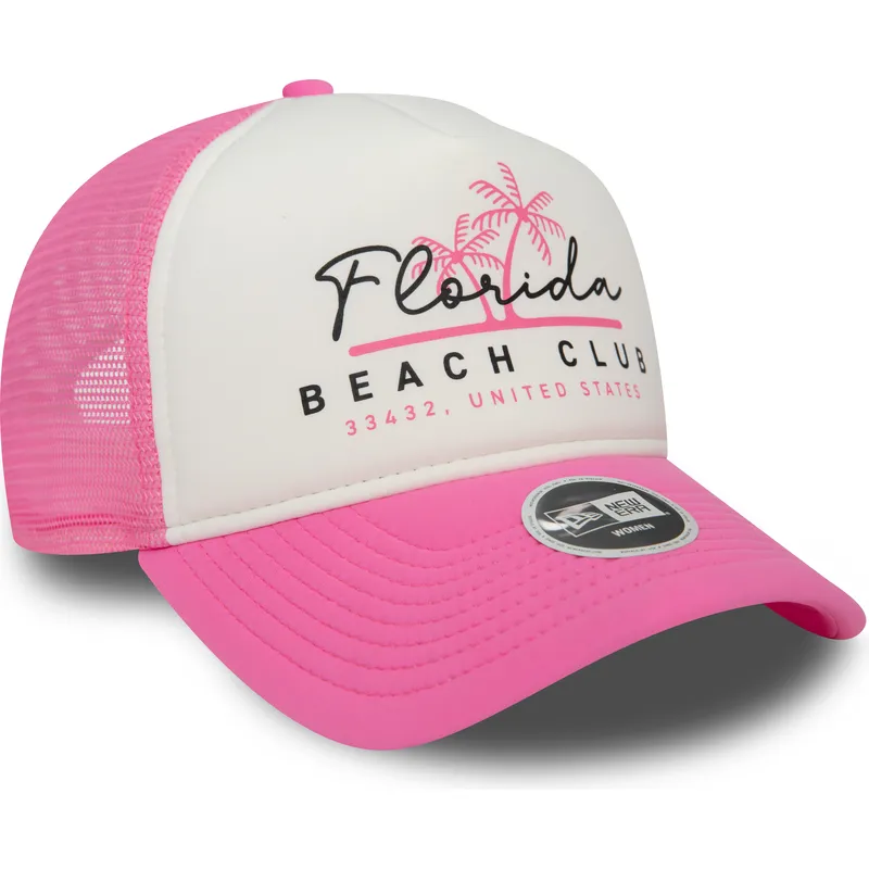 petten-gebogen-roze-snapback-a-frame-foam-front-van-florida-beach-club-van-new-era
