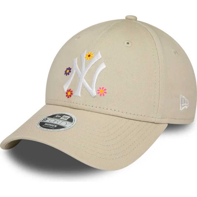 petten-gebogen-beige-verstelbaar-9forty-flower-van-new-york-yankees-mlb-van-new-era