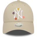 petten-gebogen-beige-verstelbaar-9forty-flower-van-new-york-yankees-mlb-van-new-era