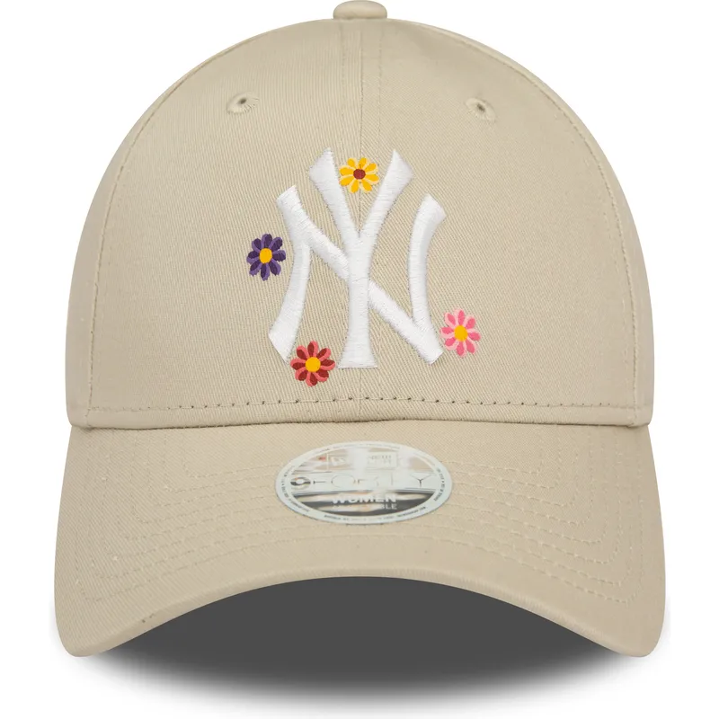 petten-gebogen-beige-verstelbaar-9forty-flower-van-new-york-yankees-mlb-van-new-era