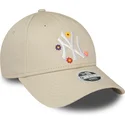petten-gebogen-beige-verstelbaar-9forty-flower-van-new-york-yankees-mlb-van-new-era