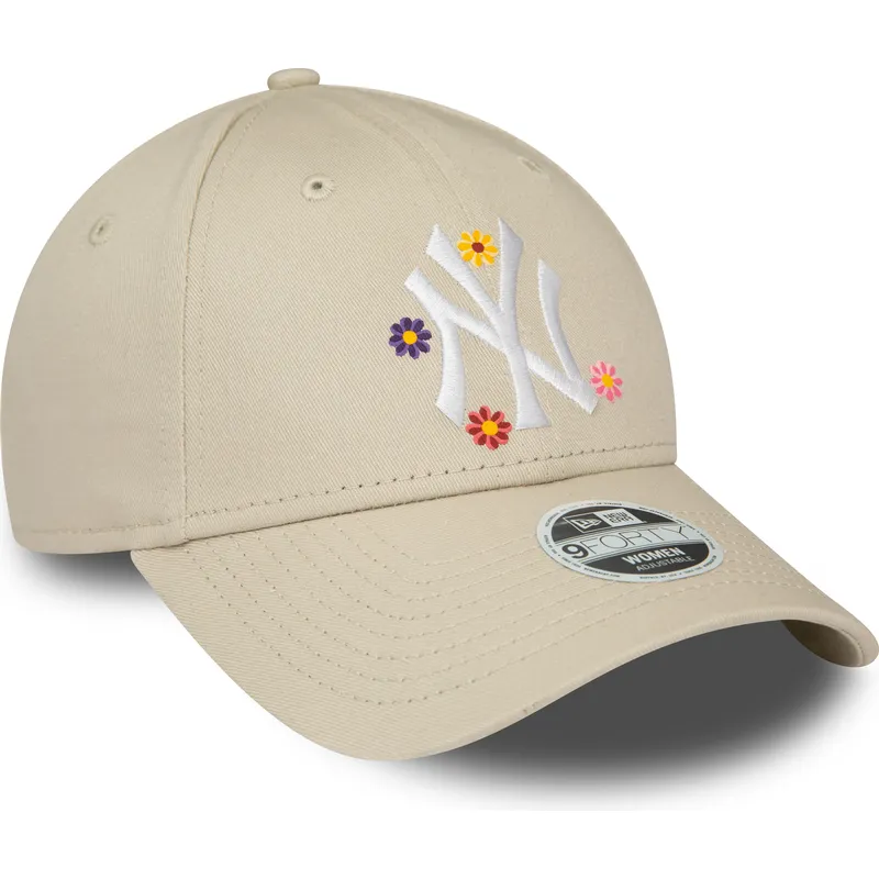 petten-gebogen-beige-verstelbaar-9forty-flower-van-new-york-yankees-mlb-van-new-era