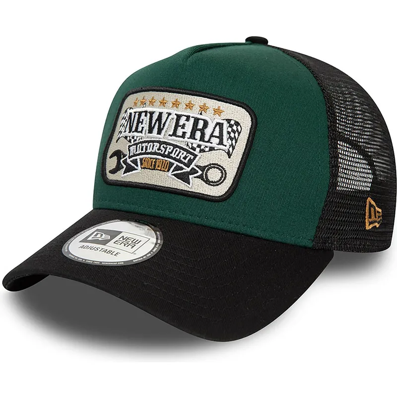 petten-gebogen-groen-snapback-a-frame-patch-motorsport-van-new-era
