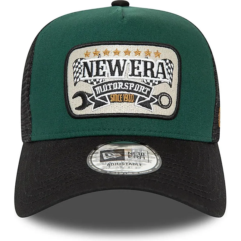 petten-gebogen-groen-snapback-a-frame-patch-motorsport-van-new-era
