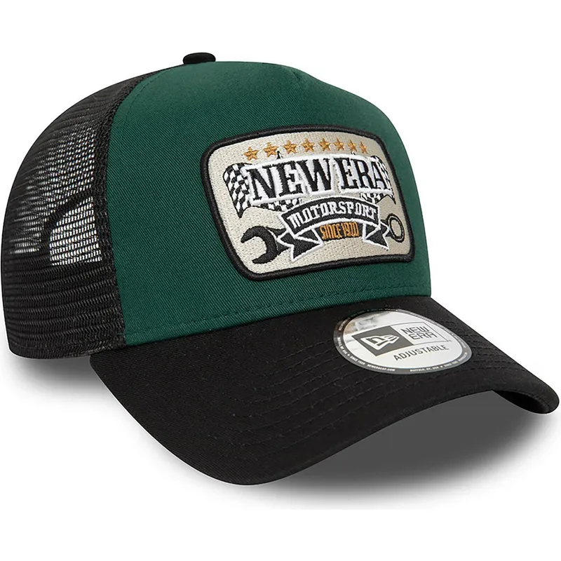 petten-gebogen-groen-snapback-a-frame-patch-motorsport-van-new-era