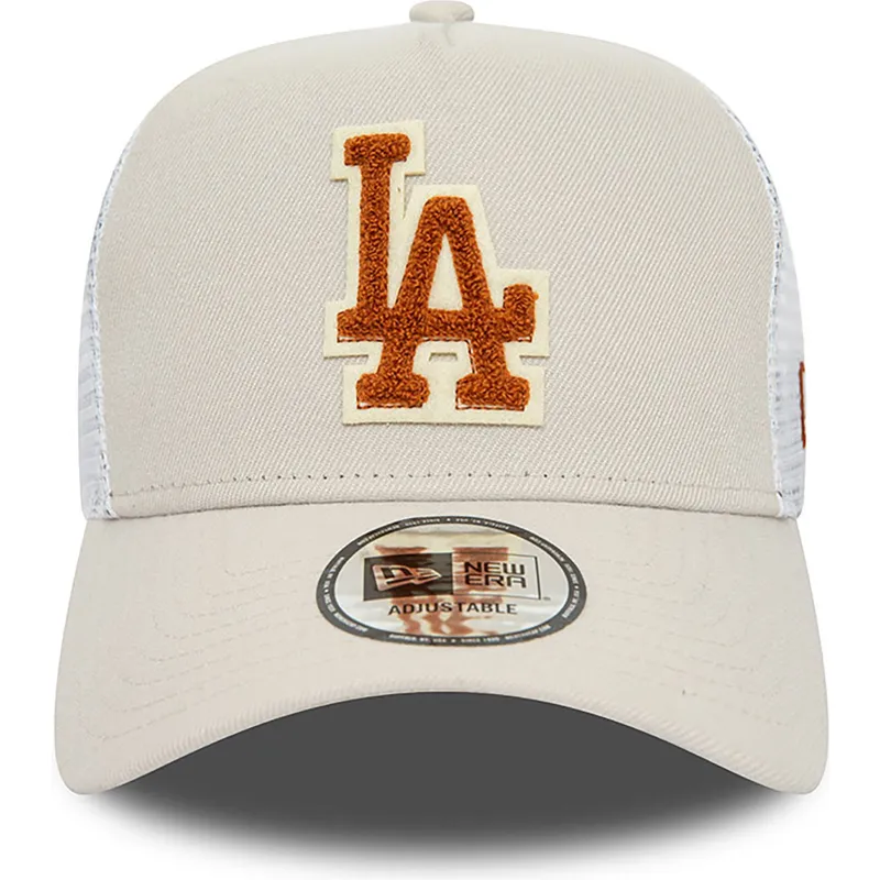 petten-gebogen-beige-snapback-a-frame-boucle-van-los-angeles-dodgers-mlb-van-new-era