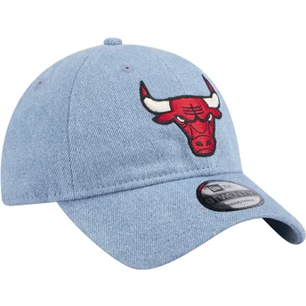 Petten gebogen blauw verstelbaar 9TWENTY Washed Denim van Chicago Bulls NBA van New Era
