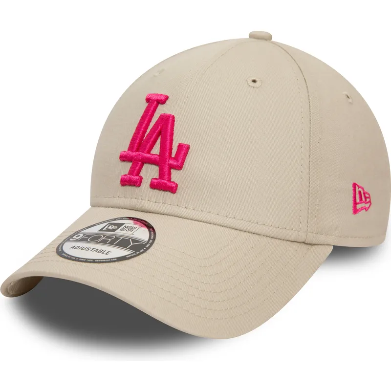 petten-gebogen-beige-verstelbaar-rosa-9forty-league-essential-van-los-angeles-dodgers-mlb-van-new-era