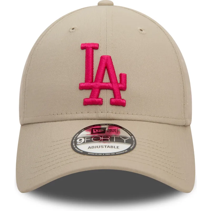 petten-gebogen-beige-verstelbaar-rosa-9forty-league-essential-van-los-angeles-dodgers-mlb-van-new-era