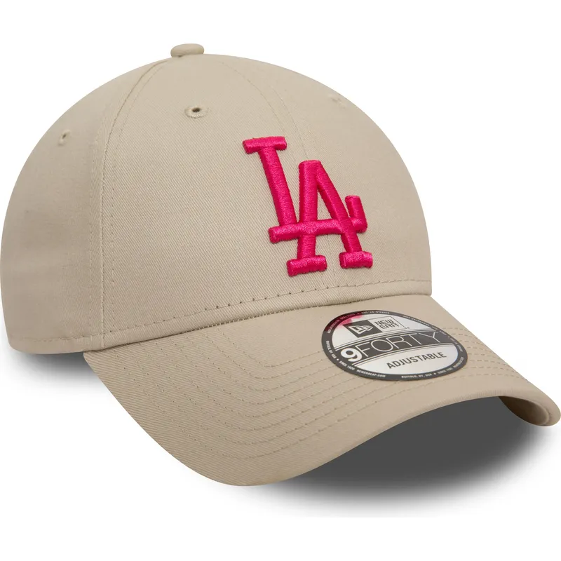 petten-gebogen-beige-verstelbaar-rosa-9forty-league-essential-van-los-angeles-dodgers-mlb-van-new-era