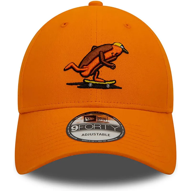 petten-gebogen-oranje-verstelbaar-9forty-hot-dog-character-van-new-era