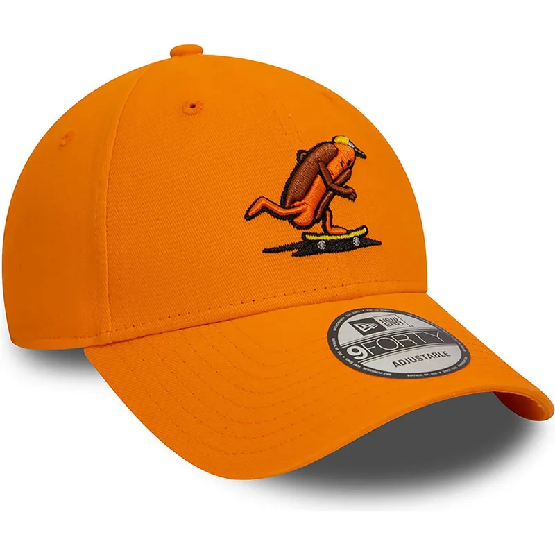 petten-gebogen-oranje-verstelbaar-9forty-hot-dog-character-van-new-era