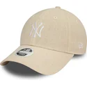 petten-gebogen-beige-verstelbaar-9forty-linen-van-new-york-yankees-mlb-van-new-era