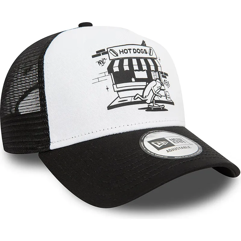 petten-gebogen-zwart-snapback-a-frame-graphic-van-hot-dog-new-york-van-new-era