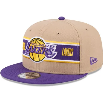 Petten plat bruin snapback 9FIFTY Draft 2024 van Los Angeles Lakers NBA van New Era