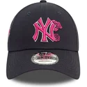 petten-gebogen-marineblauw-verstelbaar-rosa-9forty-flower-icon-van-new-york-yankees-mlb-van-new-era