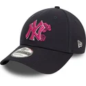 petten-gebogen-marineblauw-verstelbaar-rosa-9forty-flower-icon-van-new-york-yankees-mlb-van-new-era