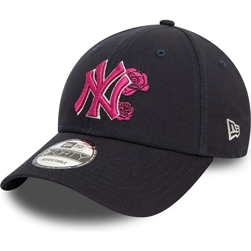 petten-gebogen-marineblauw-verstelbaar-rosa-9forty-flower-icon-van-new-york-yankees-mlb-van-new-era