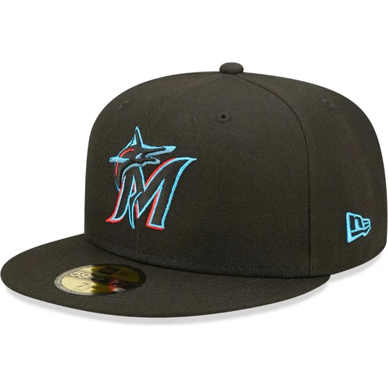 petten-plat-zwart-fitted-59fifty-ac-perf-van-miami-marlins-mlb-van-new-era