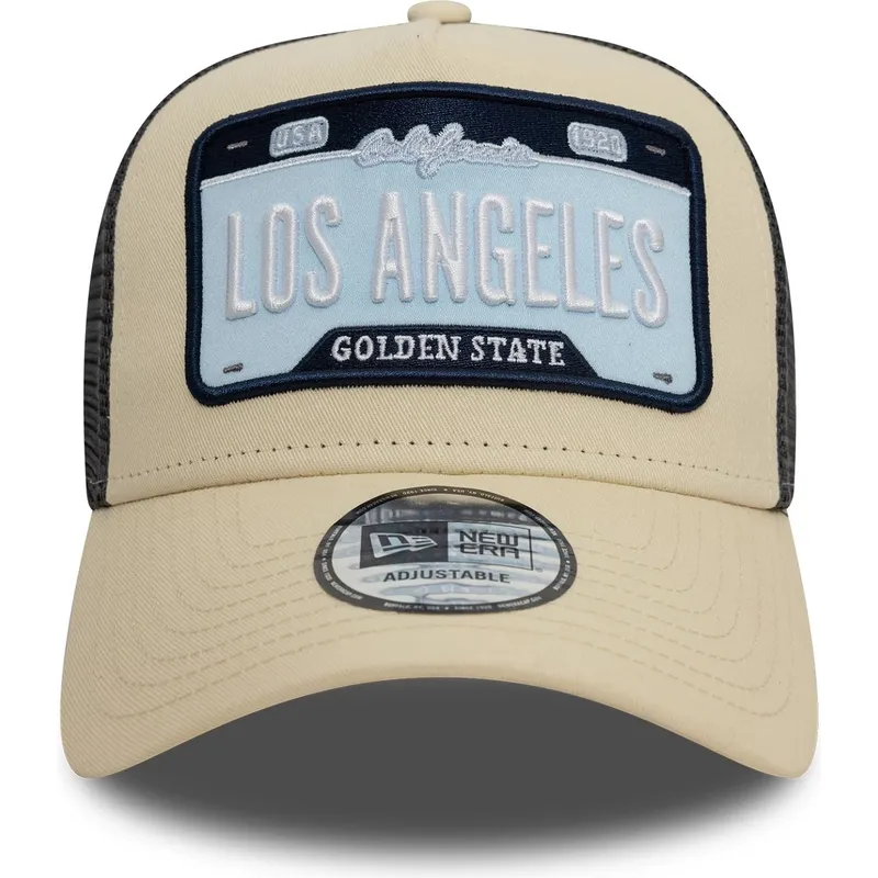 petten-gebogen-beige-snapback-a-frame-license-plate-van-los-angeles-steden-en-stranden-van-new-era