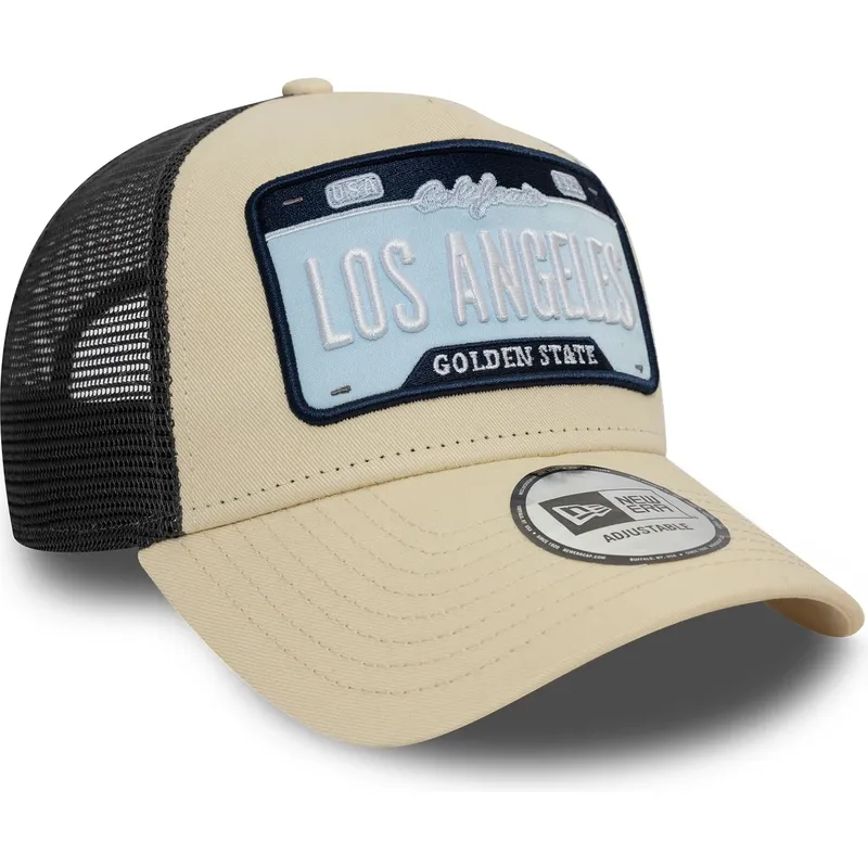 petten-gebogen-beige-snapback-a-frame-license-plate-van-los-angeles-steden-en-stranden-van-new-era