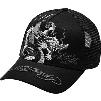 Petten gebogen zwart snapback Mono Giant van Ed Hardy