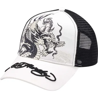 Petten gebogen wit snapback Mono Giant van Ed Hardy