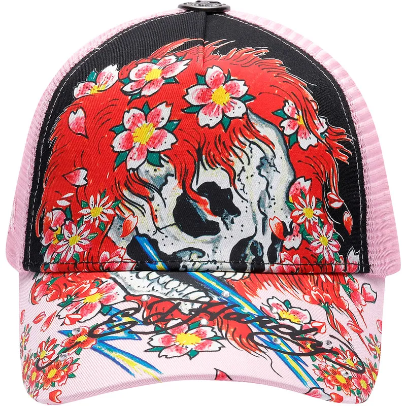 petten-gebogen-roze-snapback-ghost-van-ed-hardy