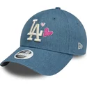 petten-gebogen-blauw-verstelbaar-9forty-denim-icon-heart-van-los-angeles-dodgers-mlb-van-new-era