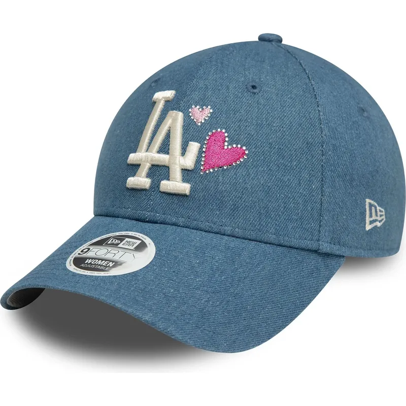 petten-gebogen-blauw-verstelbaar-9forty-denim-icon-heart-van-los-angeles-dodgers-mlb-van-new-era