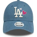 petten-gebogen-blauw-verstelbaar-9forty-denim-icon-heart-van-los-angeles-dodgers-mlb-van-new-era