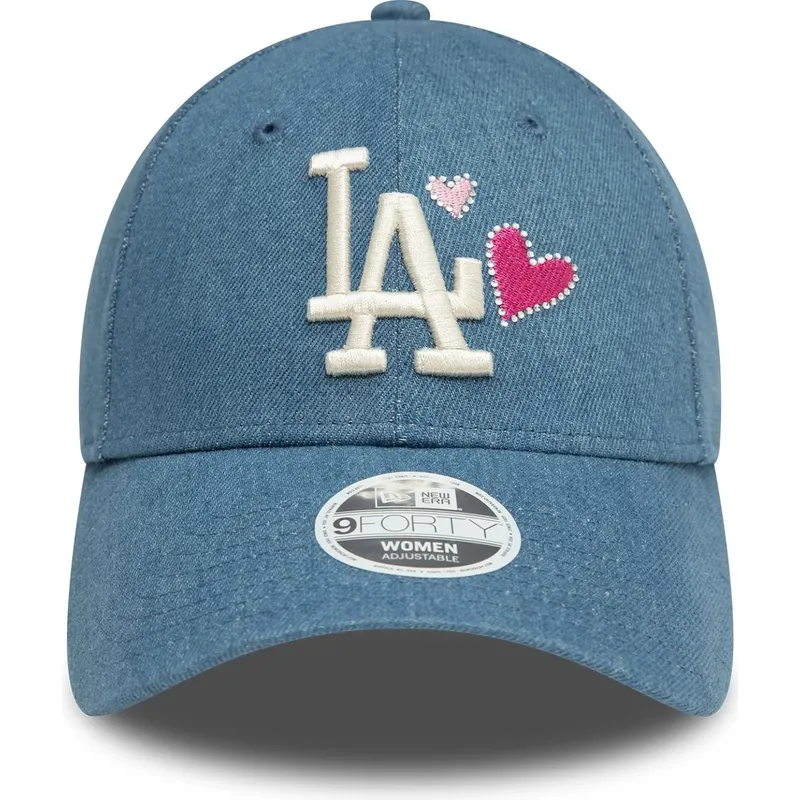 petten-gebogen-blauw-verstelbaar-9forty-denim-icon-heart-van-los-angeles-dodgers-mlb-van-new-era