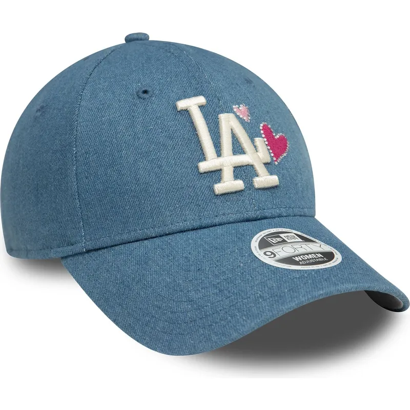 petten-gebogen-blauw-verstelbaar-9forty-denim-icon-heart-van-los-angeles-dodgers-mlb-van-new-era