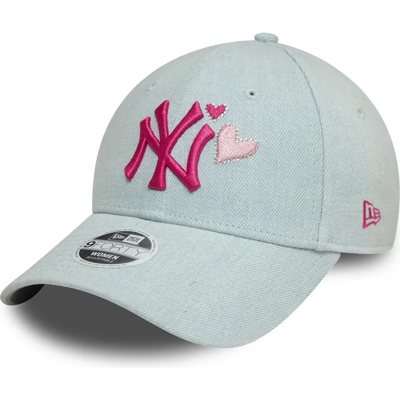 petten-gebogen-blauw-verstelbaar-rosa-9forty-denim-icon-heart-van-new-york-yankees-mlb-van-new-era