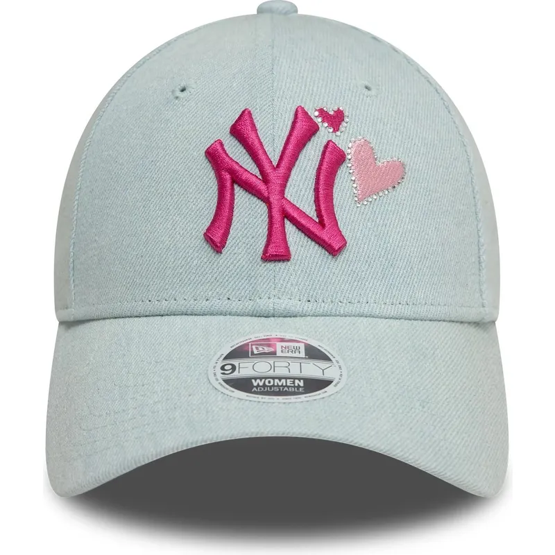 petten-gebogen-blauw-verstelbaar-rosa-9forty-denim-icon-heart-van-new-york-yankees-mlb-van-new-era