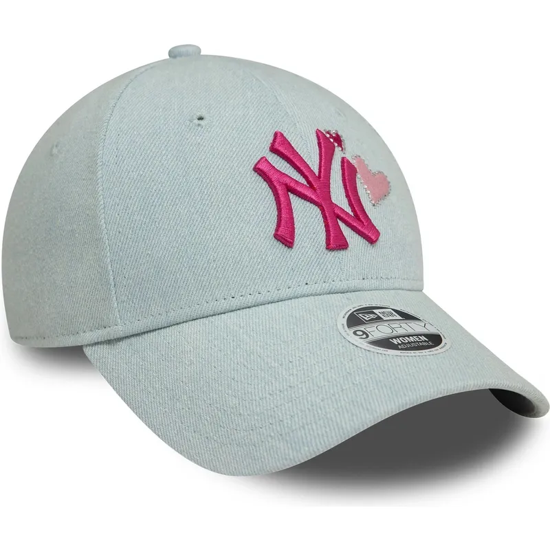 petten-gebogen-blauw-verstelbaar-rosa-9forty-denim-icon-heart-van-new-york-yankees-mlb-van-new-era
