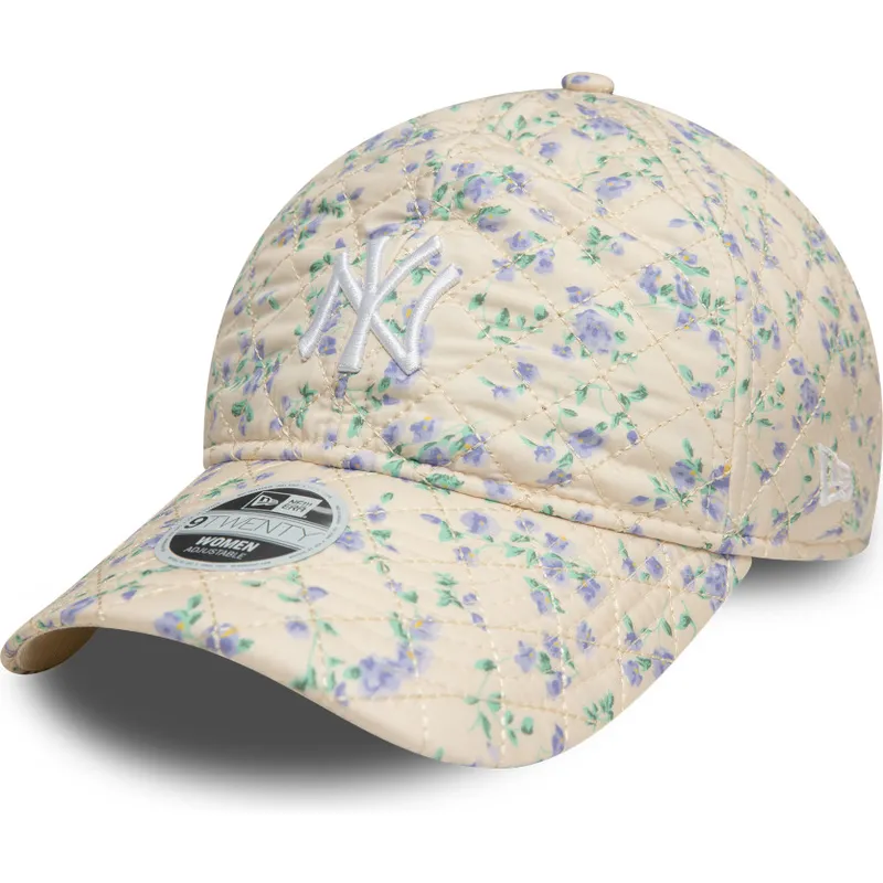 petten-gebogen-beige-verstelbaar-9twenty-floral-quilt-van-new-york-yankees-mlb-van-new-era