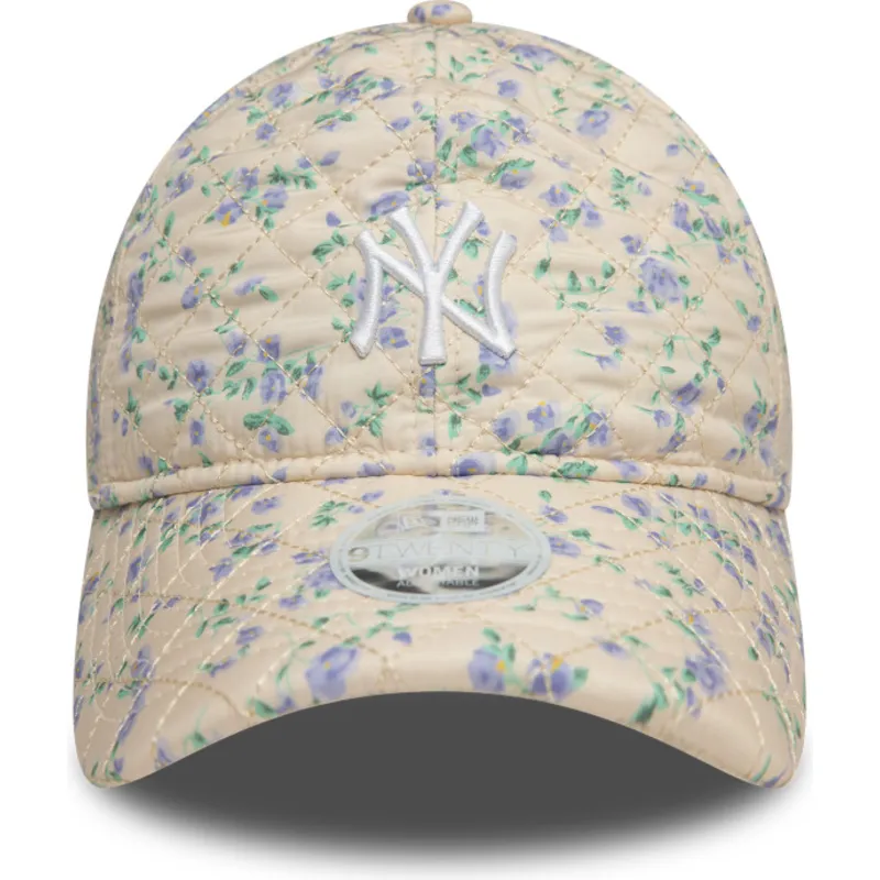 petten-gebogen-beige-verstelbaar-9twenty-floral-quilt-van-new-york-yankees-mlb-van-new-era