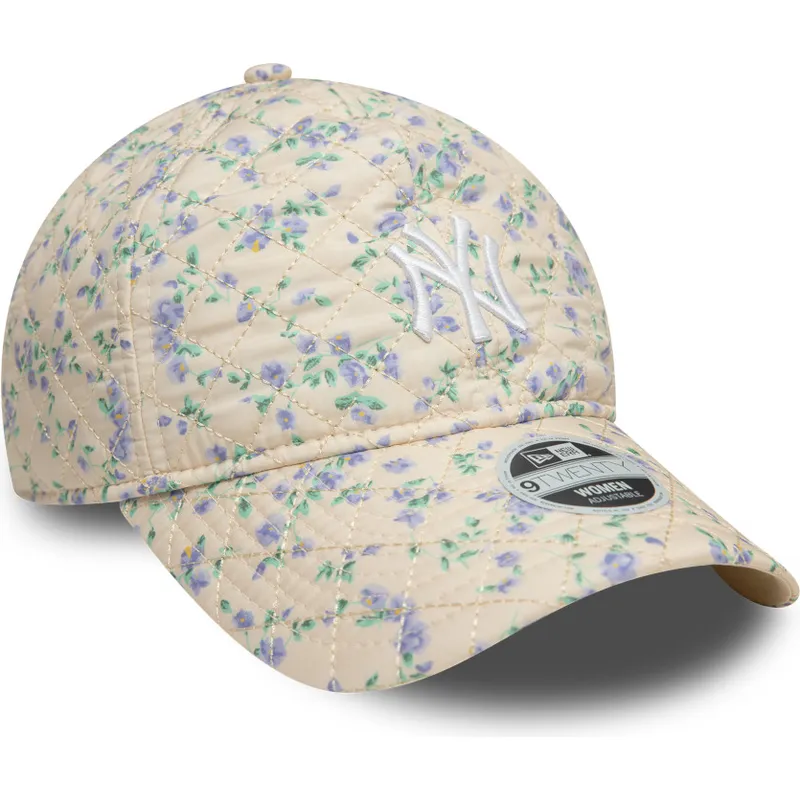 petten-gebogen-beige-verstelbaar-9twenty-floral-quilt-van-new-york-yankees-mlb-van-new-era