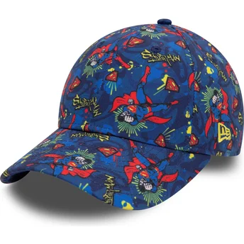 Petten gebogen marineblauw verstelbaar voor kinderen 9FORTY All Over Print van Superman DC Comics van New Era