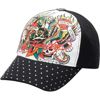 Petten gebogen zwart verstelbaar True Til Death van Ed Hardy