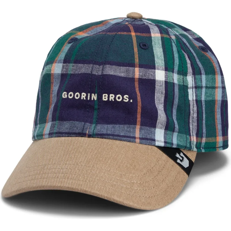 petten-gebogen-meerkleurig-snapback-goorin-bros-curved-brim-hardly-working-papa-cap-madras-the-farm-navy-blue-and-brown-cap-the-