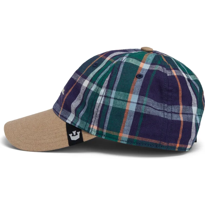 petten-gebogen-meerkleurig-snapback-goorin-bros-curved-brim-hardly-working-papa-cap-madras-the-farm-navy-blue-and-brown-cap-the-